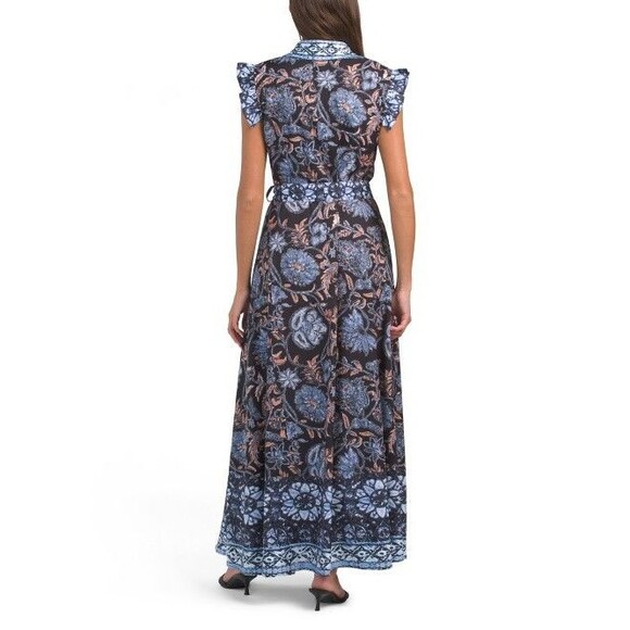 Dalia MacPhee womens Belted Long Maxi Dress size Large (8-10) Navy Blue Floral - Picture 2 of 9